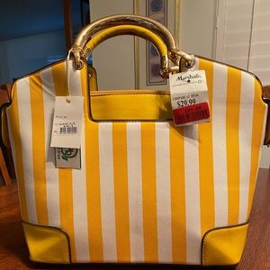 NWT Canvas yellow and white striped purse.